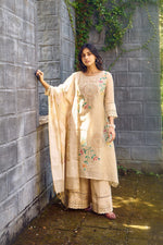 Beautiful jamdani brush painted embroidered suit set