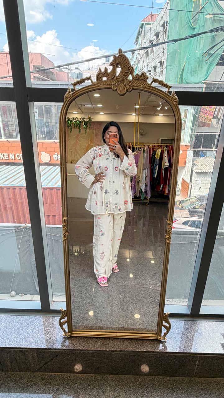 Premium chinon beautiful pearl detailing co ord set