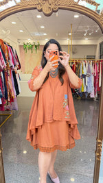 Restocked!!Cotton embroidered detachable shrug pocket dress with lace detailing in powder brown!