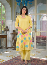 Pretty pretty fully embroidered premium cotton suit set in yellow
