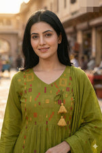 Embroidered Cotton angrakha suit set in green