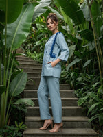 Super smart premium cotton fully embroidered with pockets co ord set in blue