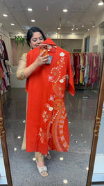Fully embroidered suit set in orange