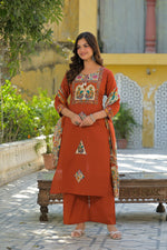 Pure cotton black printed applique work suit set