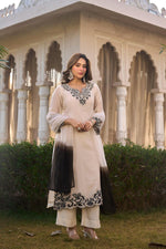 Fully embroidered and cutwork Mul chanderi suit set in white n black