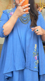 Restocked!!Cotton embroidered detachable shrug pocket dress with lace detailing in powder blue!