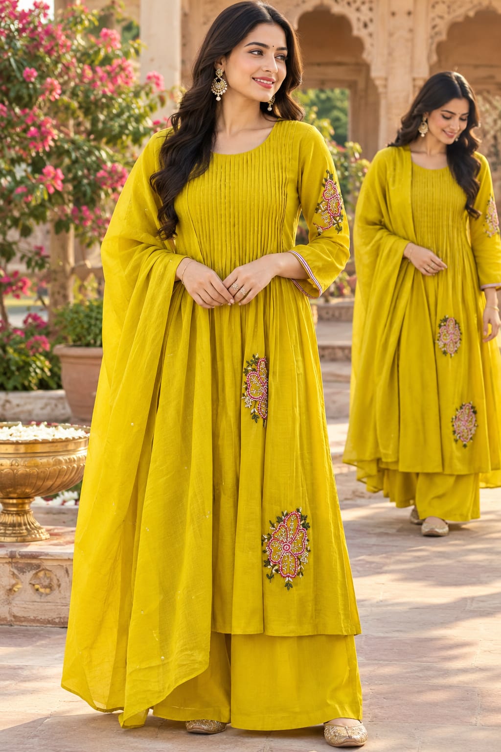 Premium Banarasi Mul Chanderi embroidered in yellow