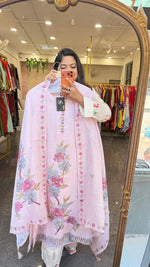 Premium linen cotton lining full suit set in pink