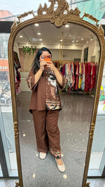 Super smart digital printed co ord set in brown