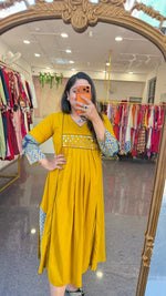 Pure cotton ajrakh real mirror cotton one piece/ kurti in yellow