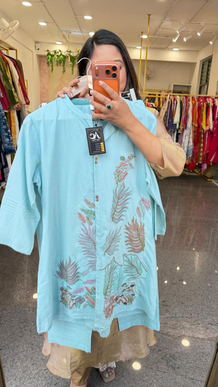 Ice blue katha stitched silly cotton lining co ord set