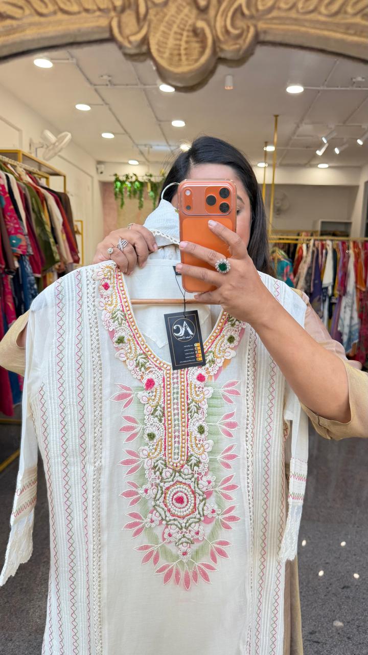 Premium jacquard cotton embroidered suit set