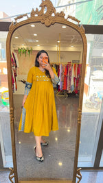 Pure cotton ajrakh real mirror cotton one piece/ kurti in yellow