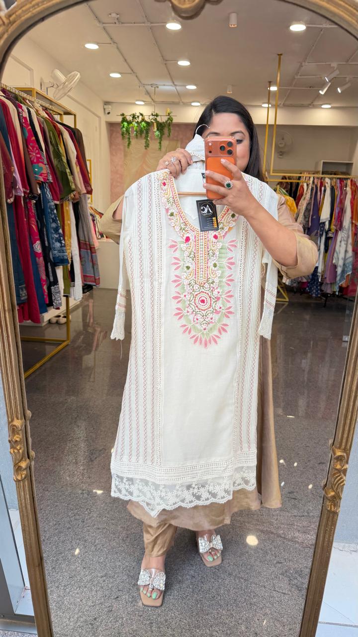 Premium jacquard cotton embroidered suit set