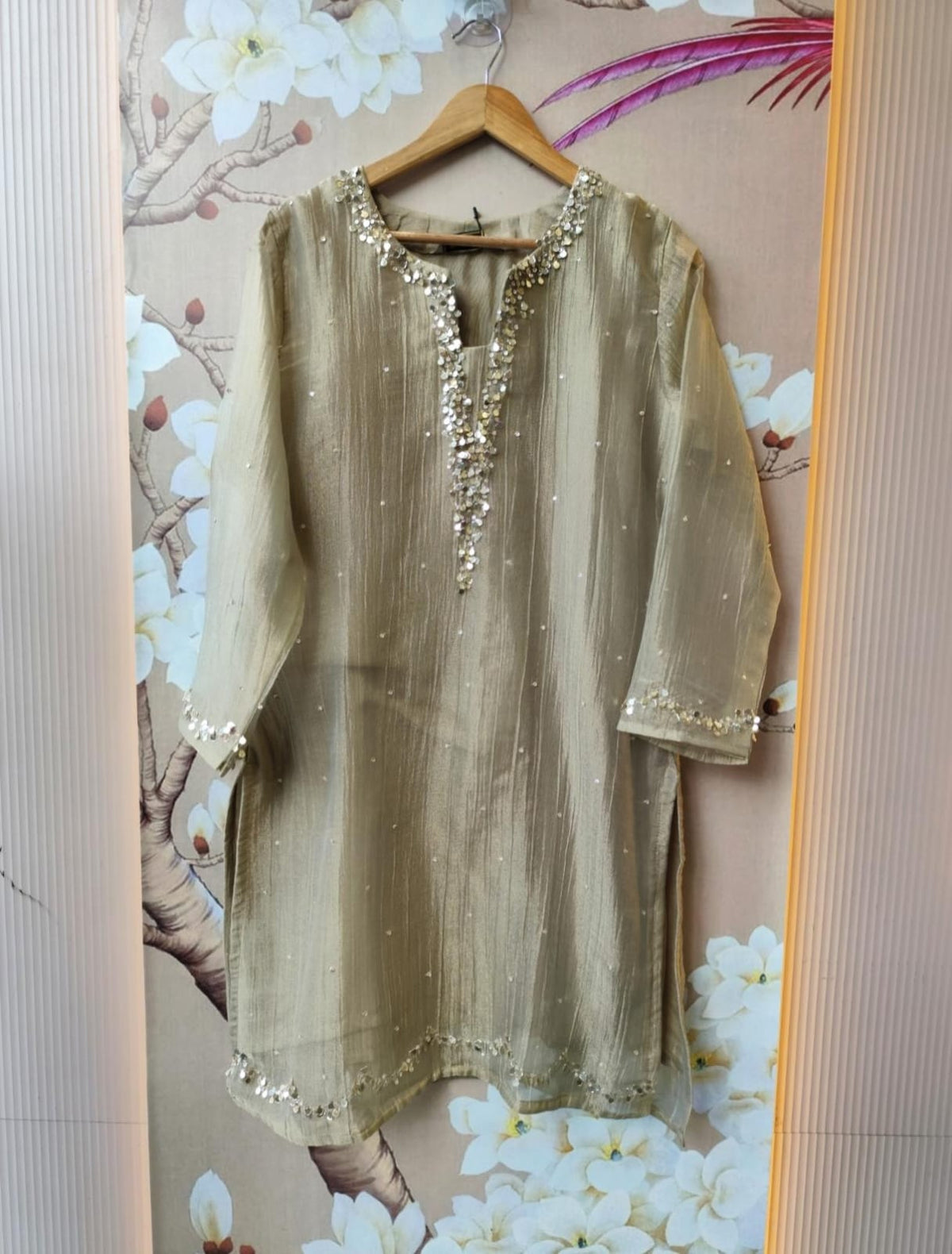 Premium salsa cream colour plazzo set (slim fit but margin available)