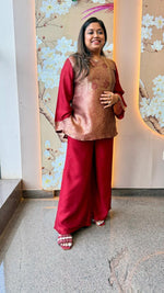 Pretty brocade designer super stylish and comfortable co ord set in maroon