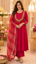 Rani pink with brocade detailing full suit set