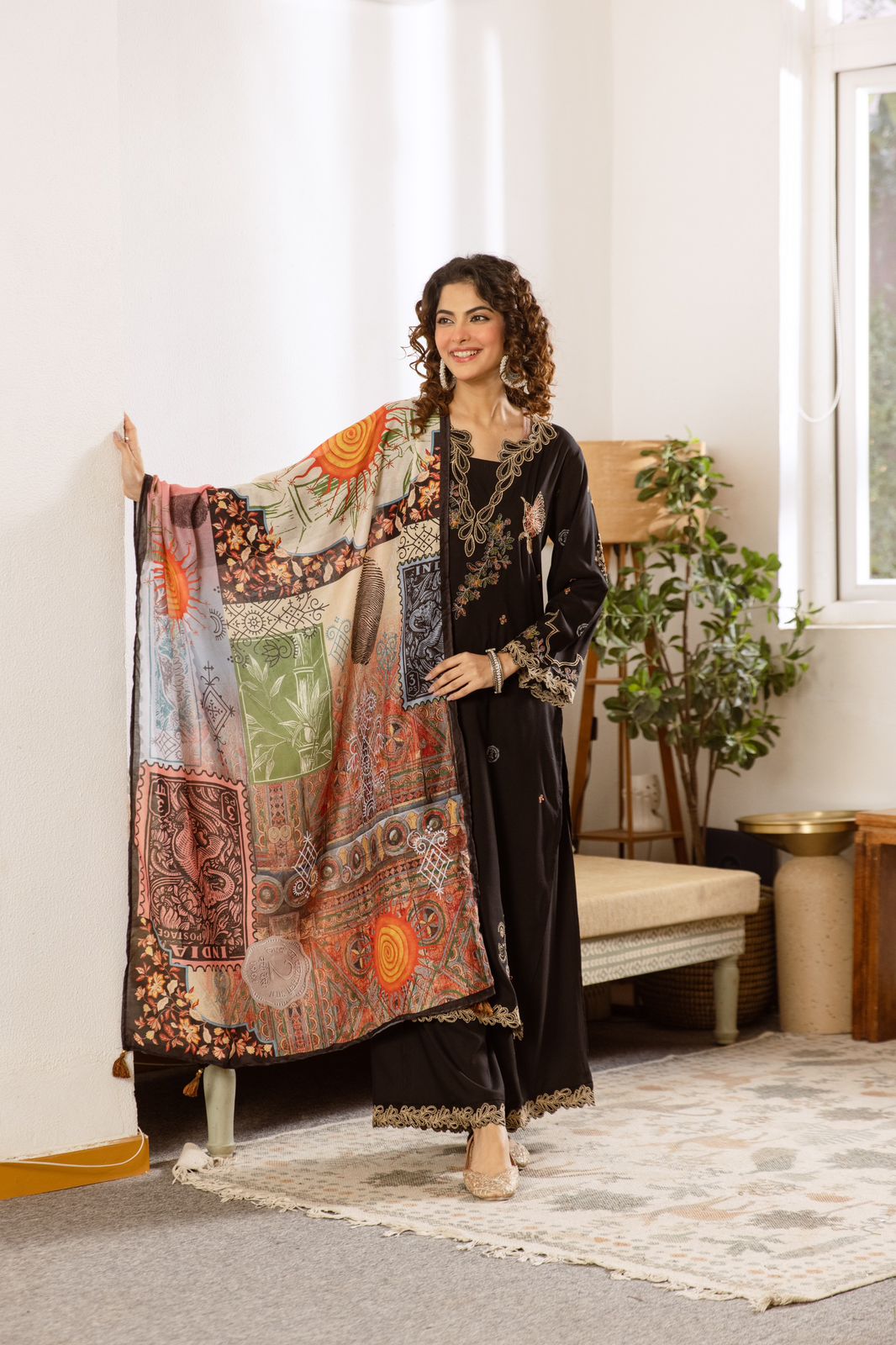 Restocked heavy rayon designer co ord in black