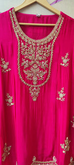 Premium chinon hand work suit in pink