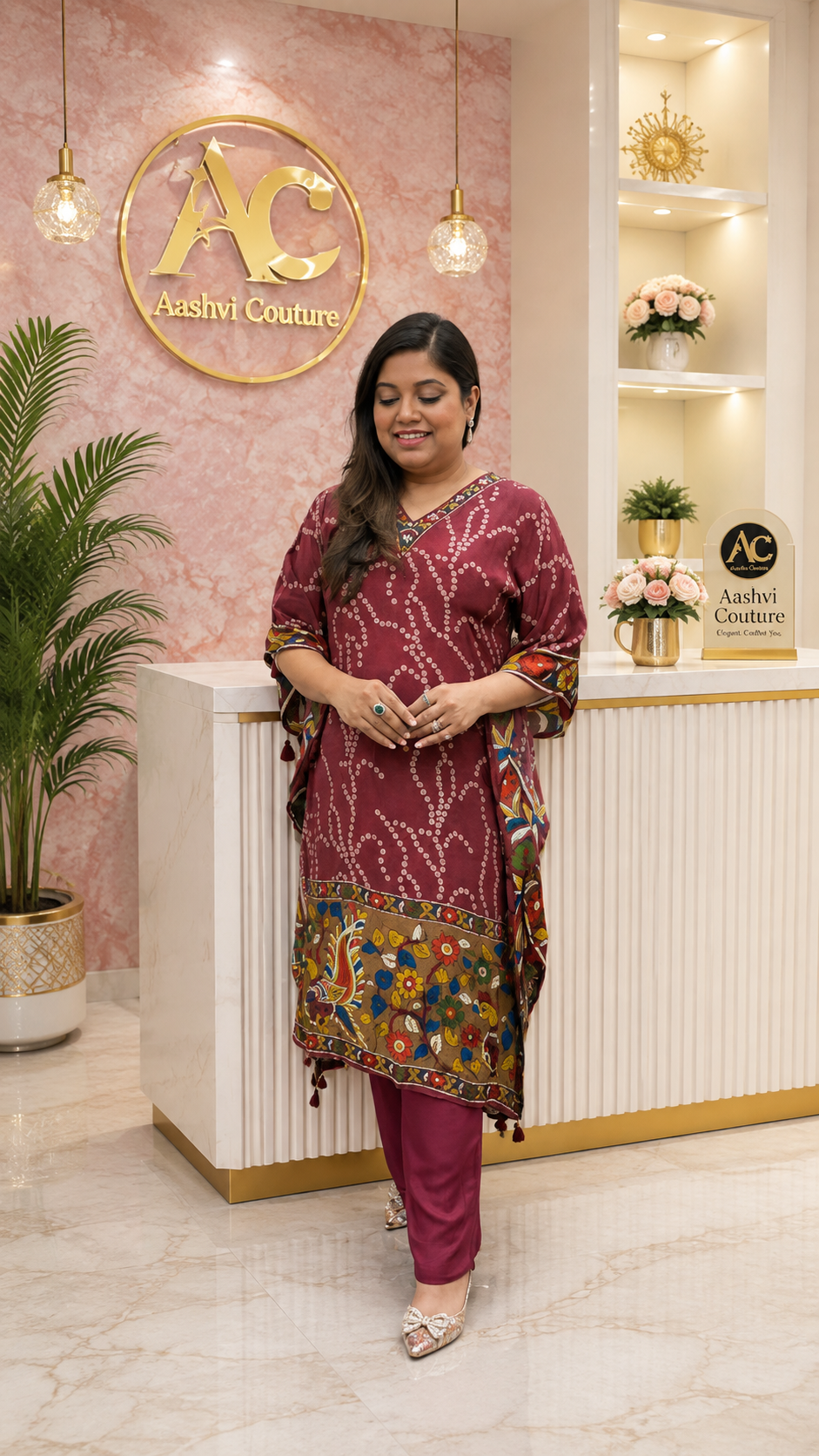Premium pure crepe bandhani Kalamkari kaftan