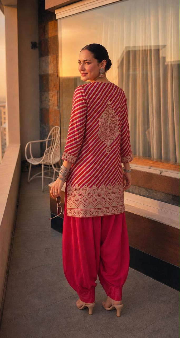 Pretty crepe silk farshi salwar co ord set in pink