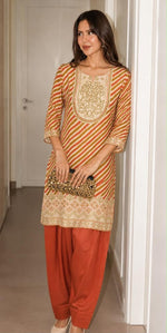 Pretty crepe silk farshi salwar co ord set in orange