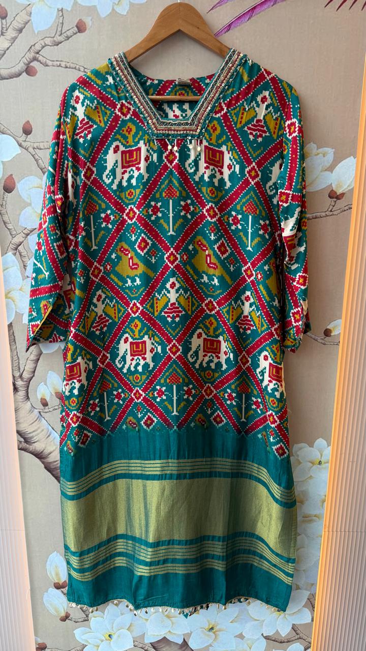 Russia silk lakri patta mul lining suit set in teal blue ( true to size )