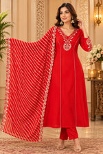 Premium dola silk with gotta detailing paired with pure orgenza dupatta in red