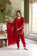 Mul chanderi red farshi salwar suit set