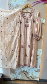 Pretty embroidered Mul Chanderi lining suit set in cream