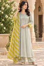 Pretty dola silk with designer back suit set with orgenza Lehariya dupatta yellow