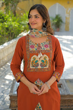 Pure cotton black printed applique work suit set