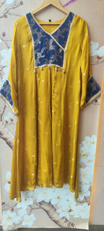 Premium crepe silk zari detailing and brocade highlight suit set in yellow