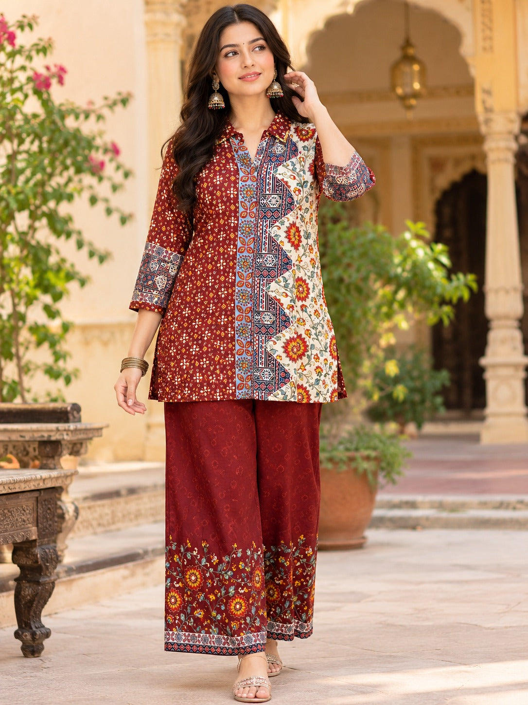 Premium ajrakh crepe co ord set with lining