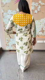 Pretty polka dot yoke embroidered farshi salwar co ord set in pure cotton . Both sided lining