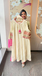 Cream Mul chanderi lining Anarkali suit set