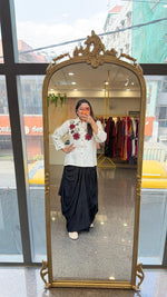 Super smart embroidered top paired with a super soft versatile soft gaji silk coule skirt
