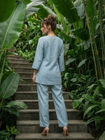Super smart premium cotton fully embroidered with pockets co ord set in blue