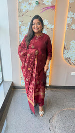 Gorgeous maroon fully weaved jamdani suit set in red