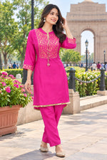 Pretty muslin brocade zari detailing co ord in pink