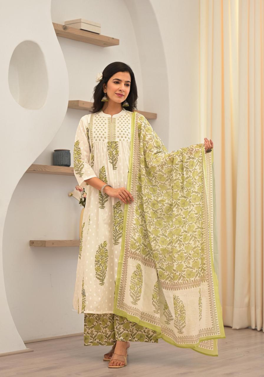 Pure cotton block print plazzo suit set