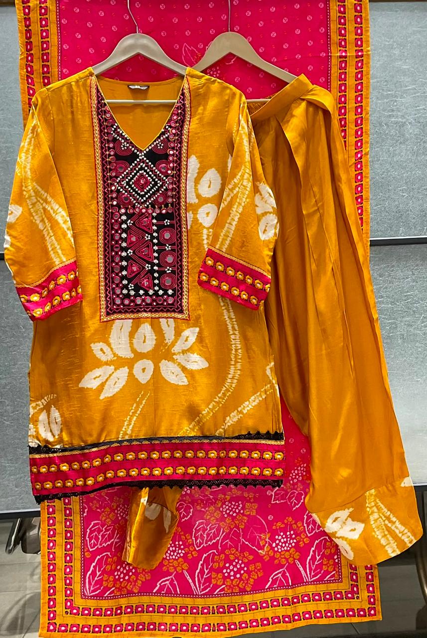 Pretty dola silk yellow n pink suit set paired with farshi salwar