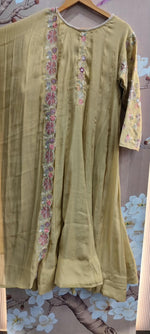Pretty blue chanderi handwork Anarkali suit set in green