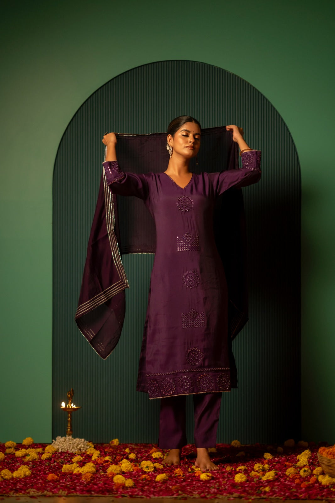 Soft modale purple full suit set (for actual colour refer video)