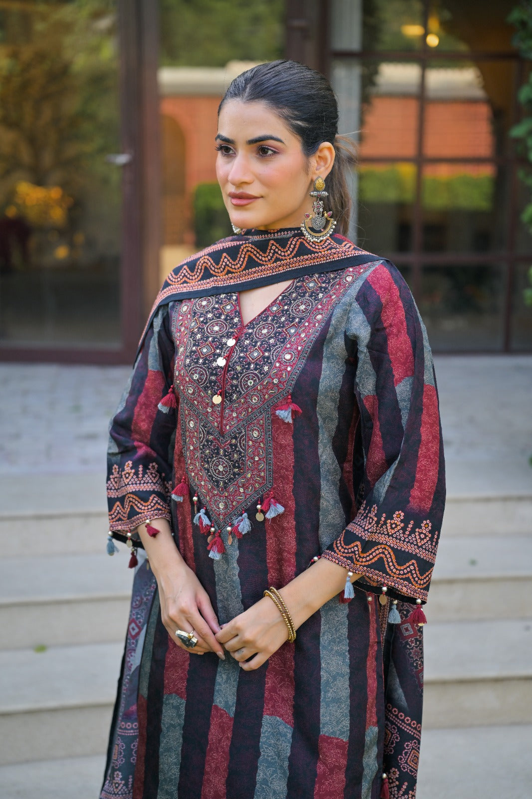 Super pretty dola silk designer ajrakh full suit set