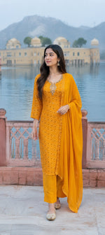 Georgette yellow handwork detailing suit set