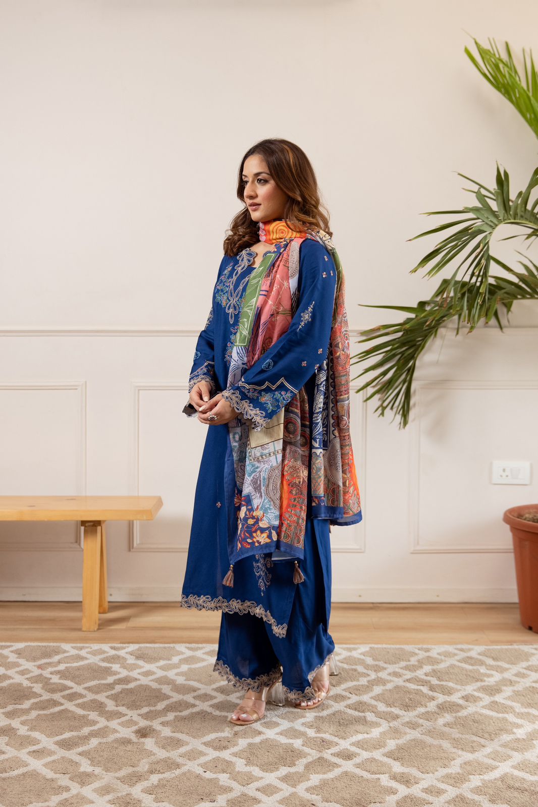Restocked heavy rayon designer co ord in blue