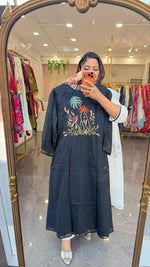 Pure Mul cotton designer back kurta pant in black