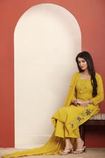 Pure cotton real mirror pintux work embroidery suit set in yellow