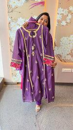 Pretty Mul chanderi with gotta detailing full suit in purple